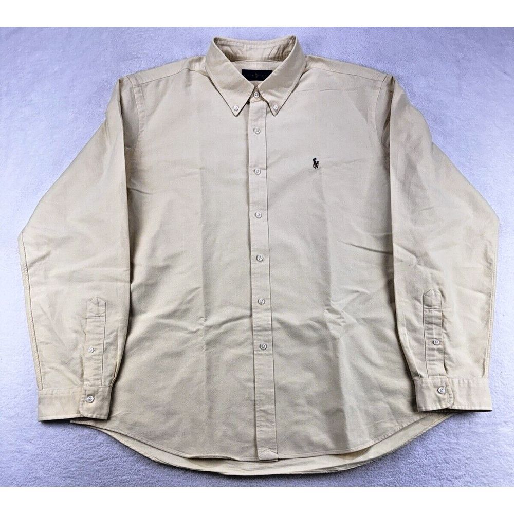 RALPH LAUREN Oxford Shirt Men 2XL Yellow  Button‎ Down LS Flesh Pony - Picture 2 of 10